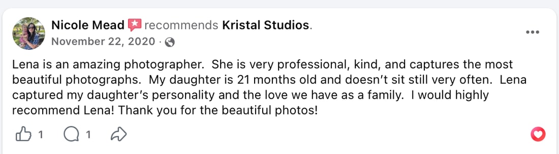 Screenshot of Nicole Mead's review as posted, Nov 22, 2020