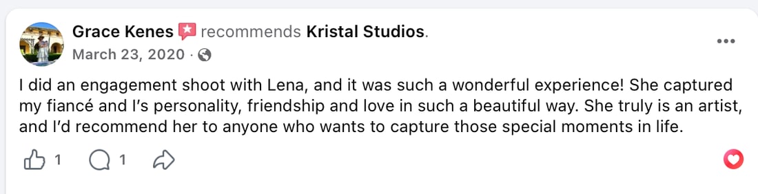Screenshot of Grace Kenes's review as posted, Mar 23, 2020
