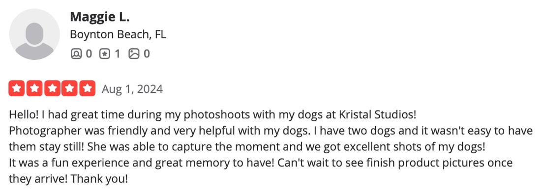 Screenshot of Maggie L.'s review as posted, Aug 1, 2024