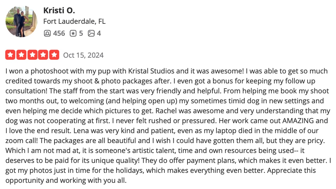 Screenshot of Kristi O.'s review as posted, Oct 15, 2024