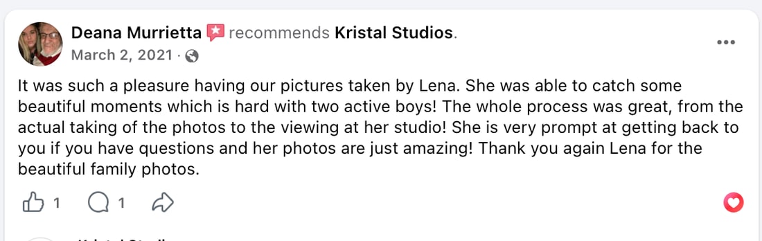 Screenshot of Deana Murrietta's review as posted, Mar 2, 2021