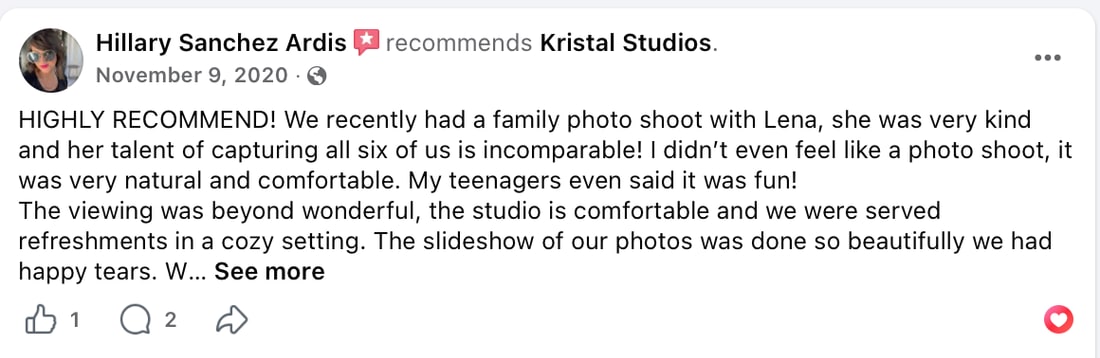 Screenshot of Hillary Sanchez Ardis's review as posted, Nov 9, 2020
